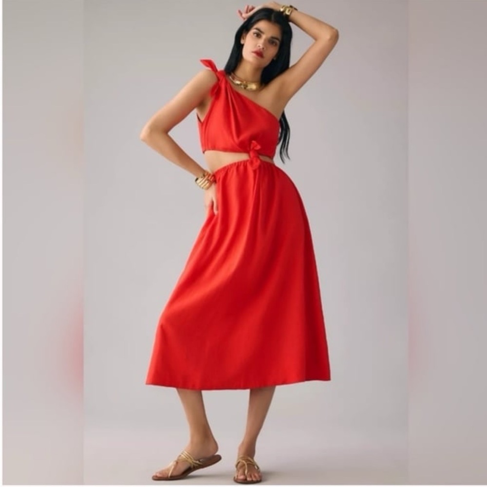 FARM Rio Red Midi knot Dress NWT